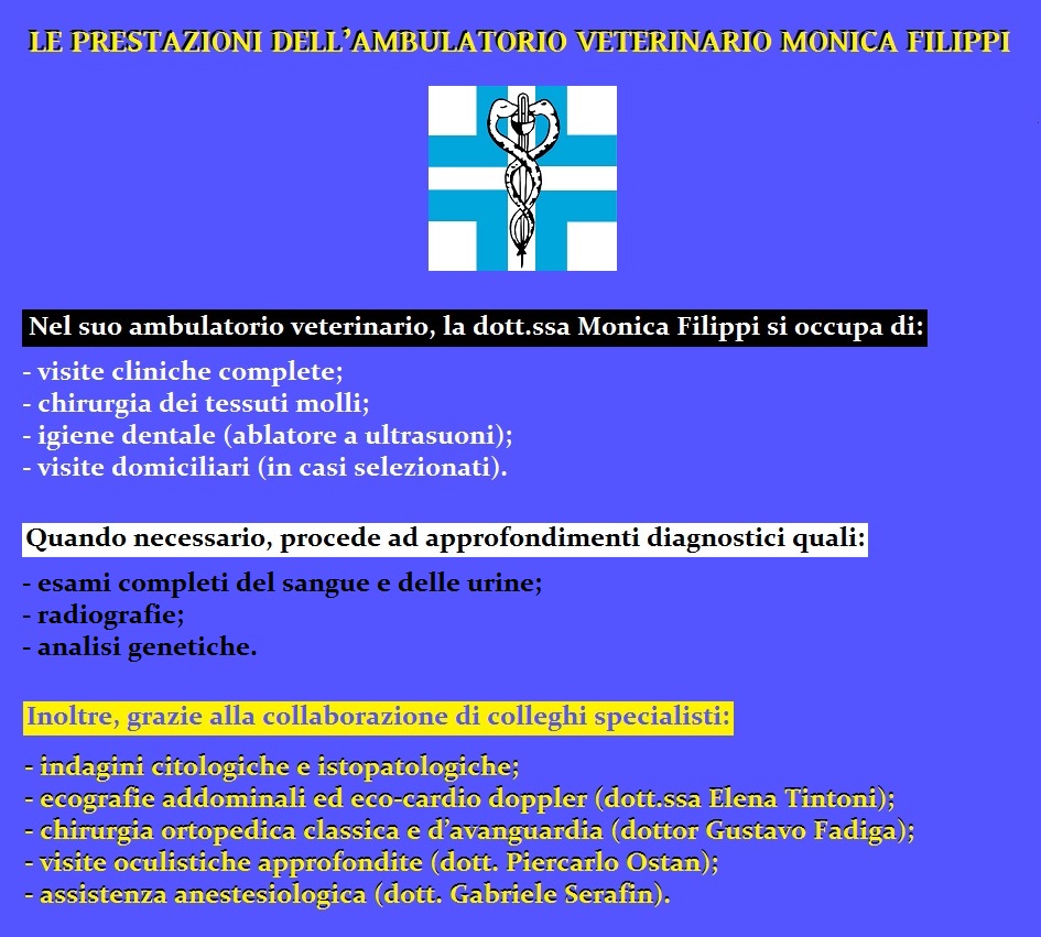 Prestazioni Ambulatorio Veterinario Monica Filippi