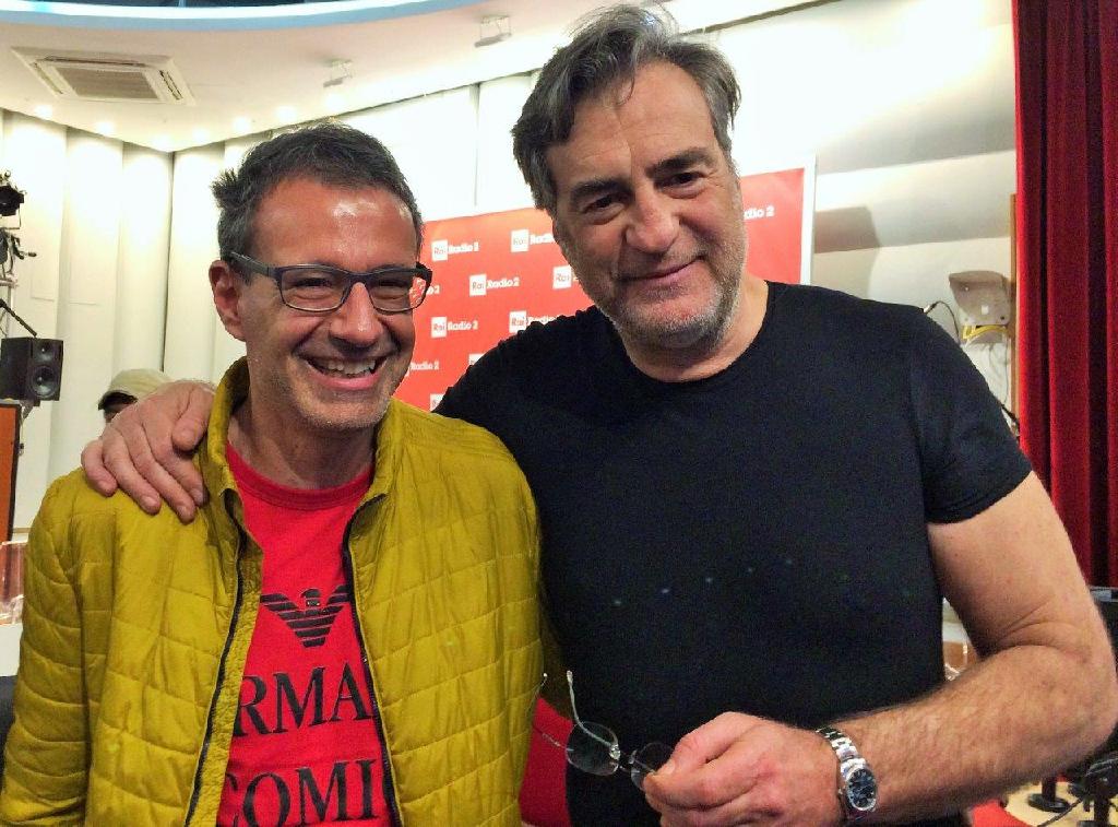 Con il grande attore e imitatore Max Tortora negli studi di Radio 2 Rai a Roma, 17-4-2018