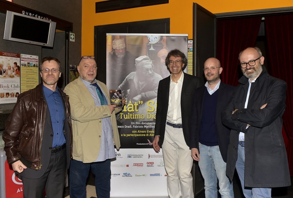 I 3 autori del docufilm Mt Sicuri con Mauro Coruzzi e Filiberto Molossi, premire al Cinema Astra, 28-3-2019 (ph. Marco Vasini/Repubblica)