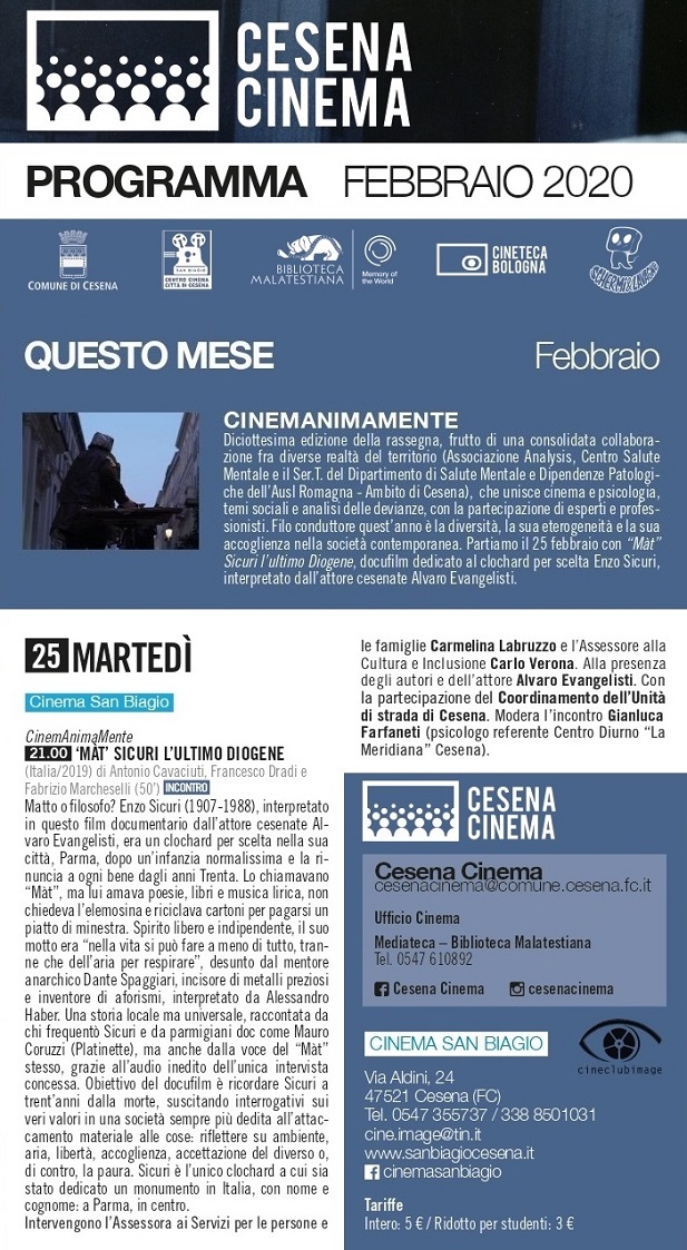 Màt Sicuri al Cinema San Biagio di Cesena il 25 febbraio 2020: evento rinviato per ordinanza Regione Emilia Romagna contro Coronavirus