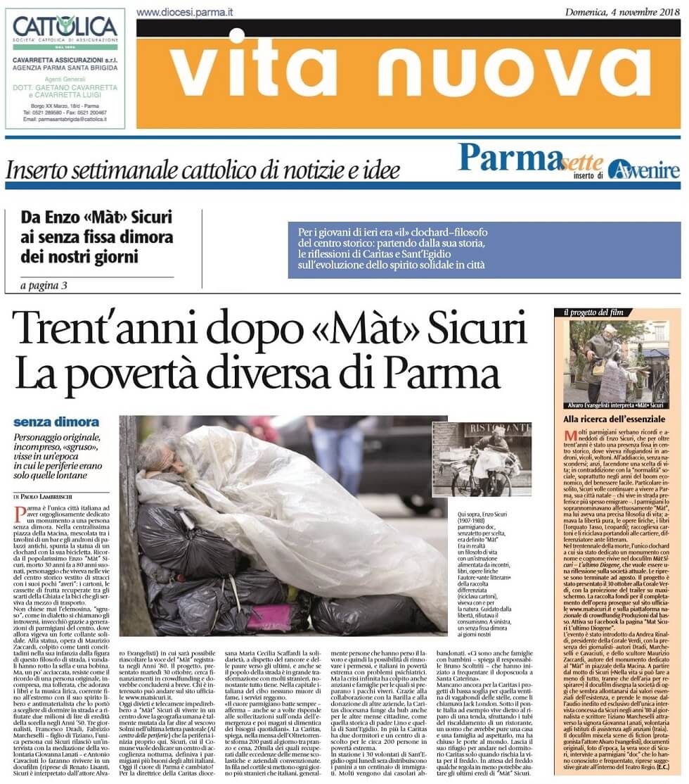 Vita Nuova (Avvenire), prima pagina e servizio su 