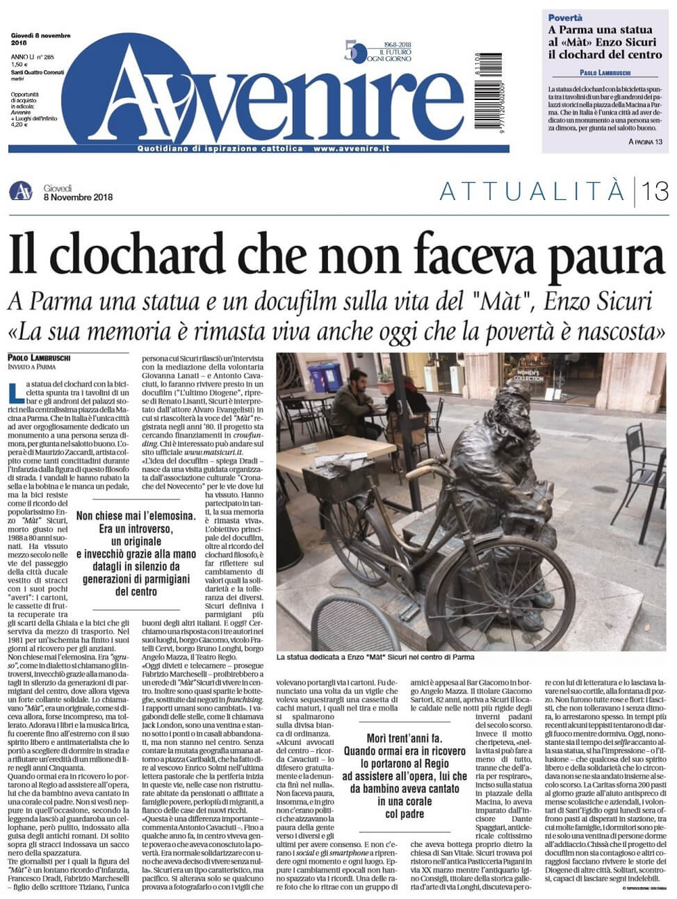 Avvenire, nazionale, prima pagina e servizio su 