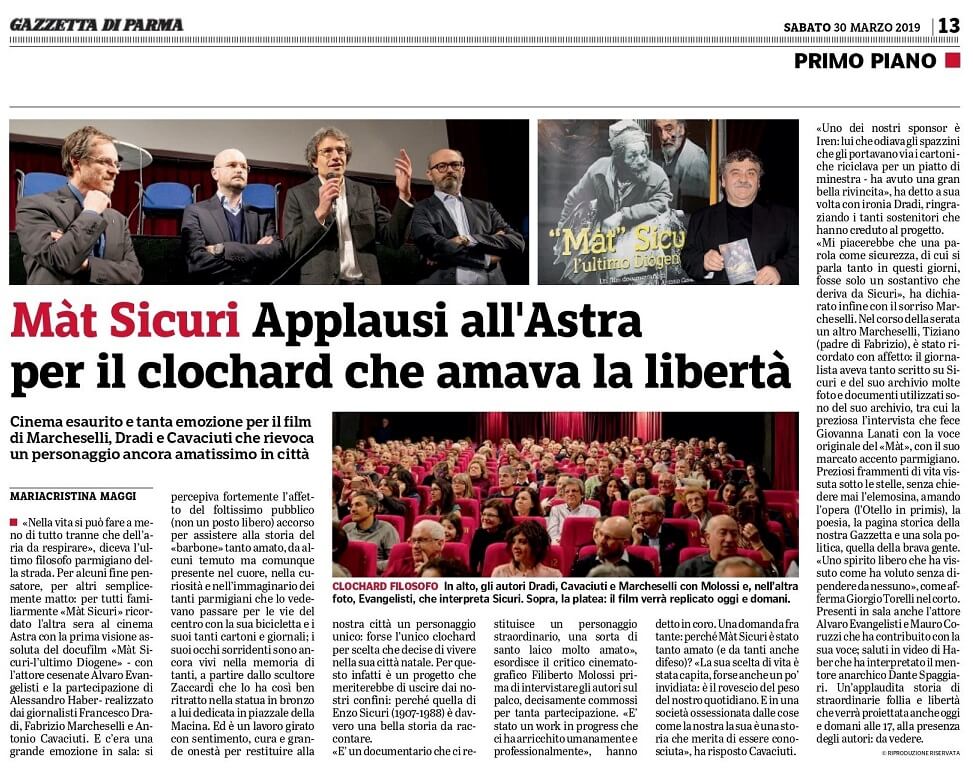 Gazzetta di Parma, sold out la prima del film 