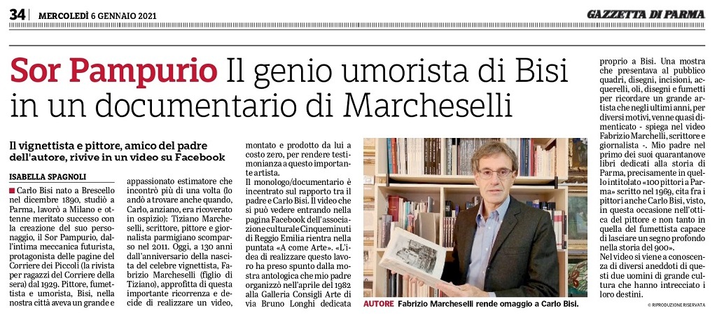 Video su Carlo Bisi e Tiziano Marcheselli per APS Cinqueminuti di Reggio, Gazzetta di Parma del 6-1-2021, link https://fb.watch/2JJcuXhjl7