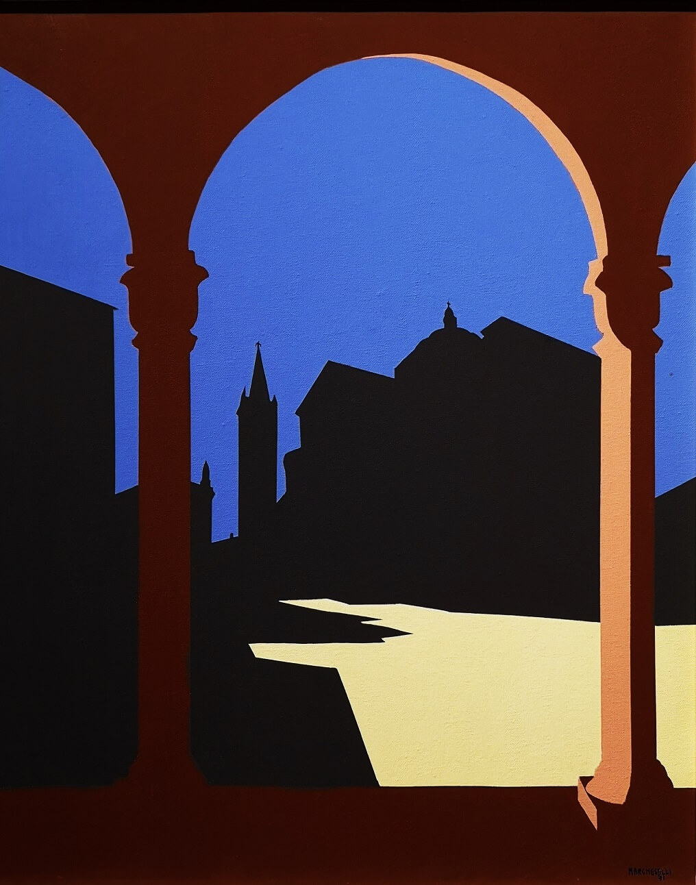 Duomo visto da San Giovanni Evangelista, 1971, di Tiziano Marcheselli: mostra Parma la bella, Galleria dArte Gherardi, ottobre 2022