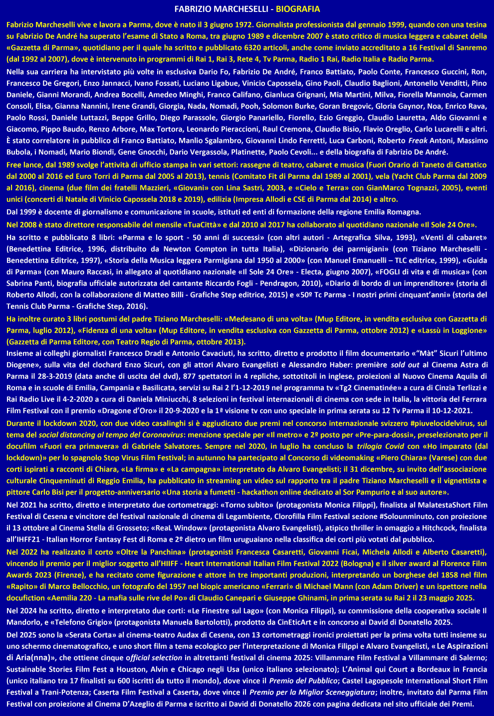 Biografia di Fabrizio Marcheselli (1 gennaio 2026)