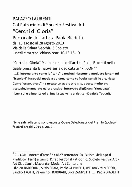 Cerchi di Gloria - Mostra d'arte di Paola Biadetti