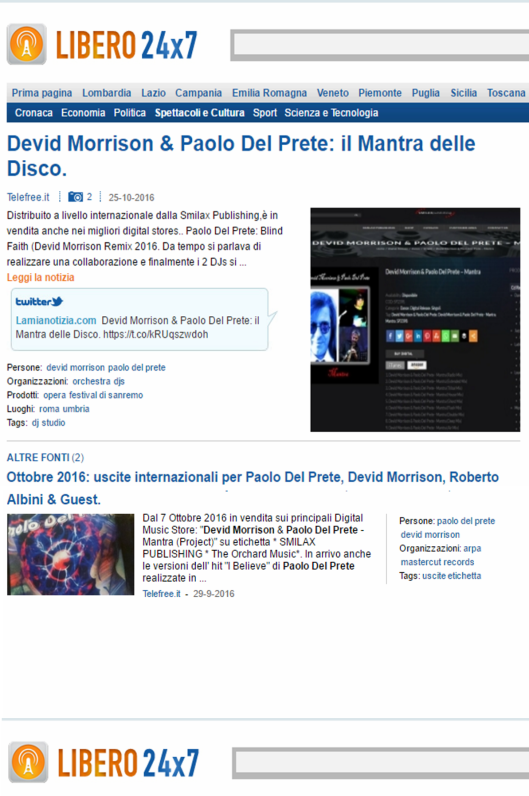 DEVID MORRISON & PAOLO DEL PRETE: IL MANTRA DELLE DISCO. (press /stampa / web/ magazine)